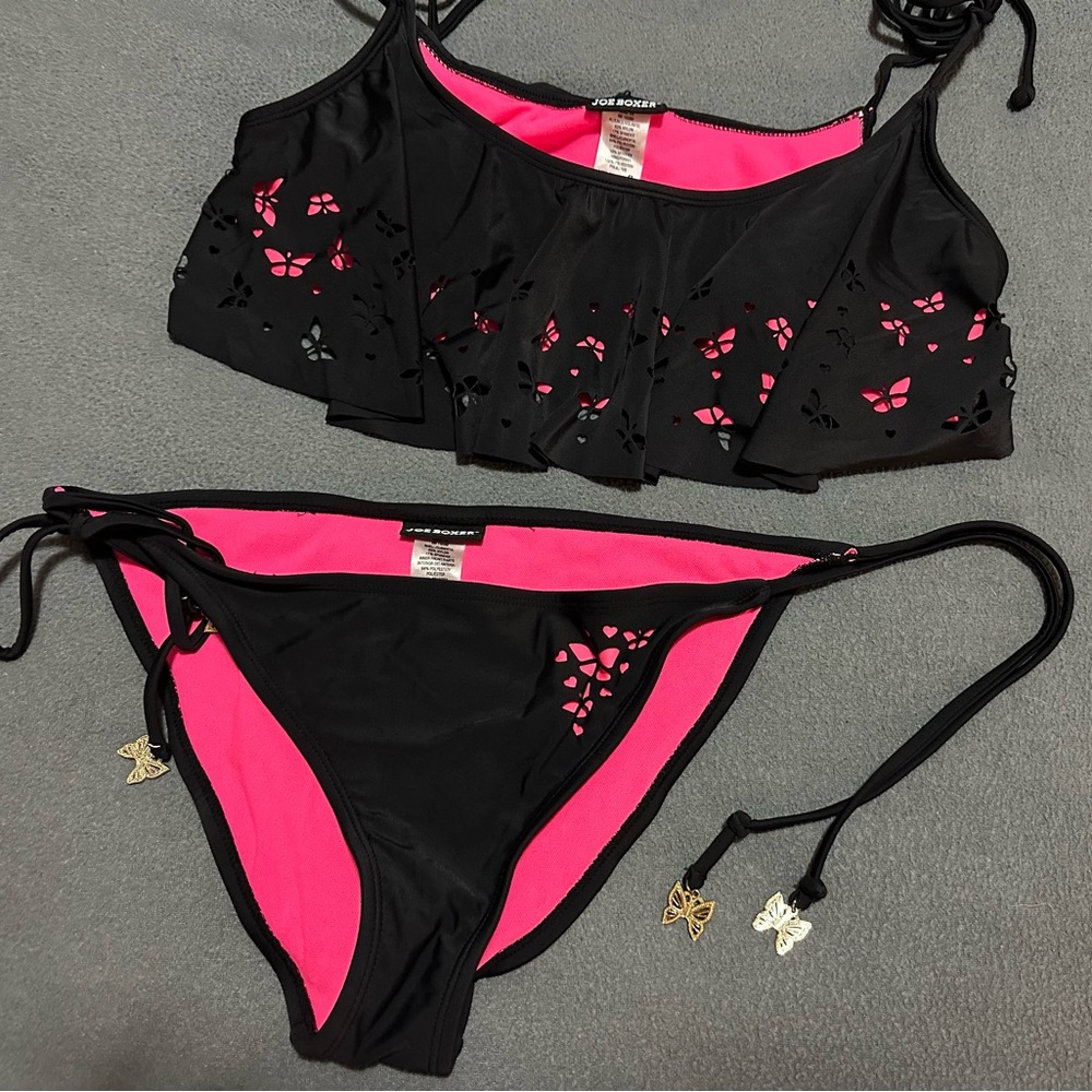 Black and Pink Butterfly Bikini Set